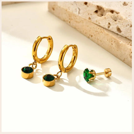 Retro Green Zircon Pendant Necklace For Women, Crystal Stone Chain Stainless Steel Gold Plated Luxury Birthday Gifts PlatiNum