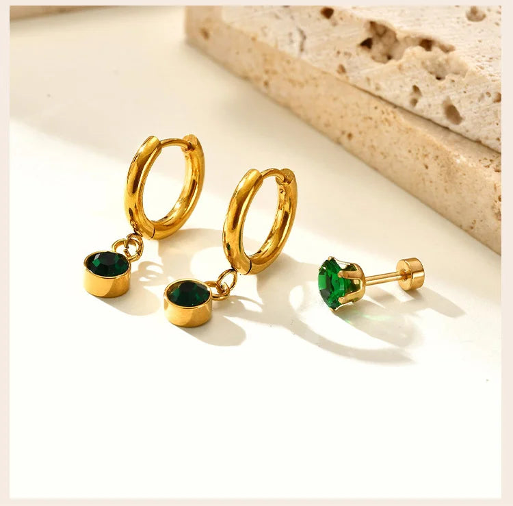 Retro Green Zircon Pendant Necklace For Women, Crystal Stone Chain Stainless Steel Gold Plated Luxury Birthday Gifts PlatiNum