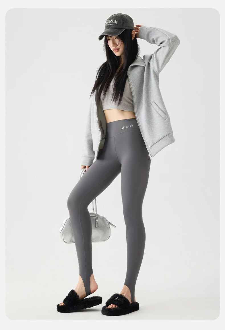 BIVIGAOS Autumn Winter Thick Foot Pants Sharkskin Leggings Women's Rabbit Fleece Warm Leggings High Waist Elastic Non Trace Yoga