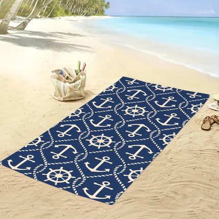 1pc Ocean Element Printed Beach Towel, Starfish Boat Anchor Gym Workout Towel For Travel Pool Yoga