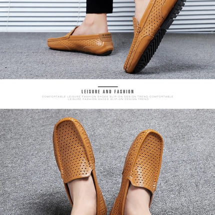 Mocassini da Uomo Estivi 2026 in Vera Pelle di Lusso, Scarpe Casual Traspiranti con Intaglio, Slip-on da Guida
