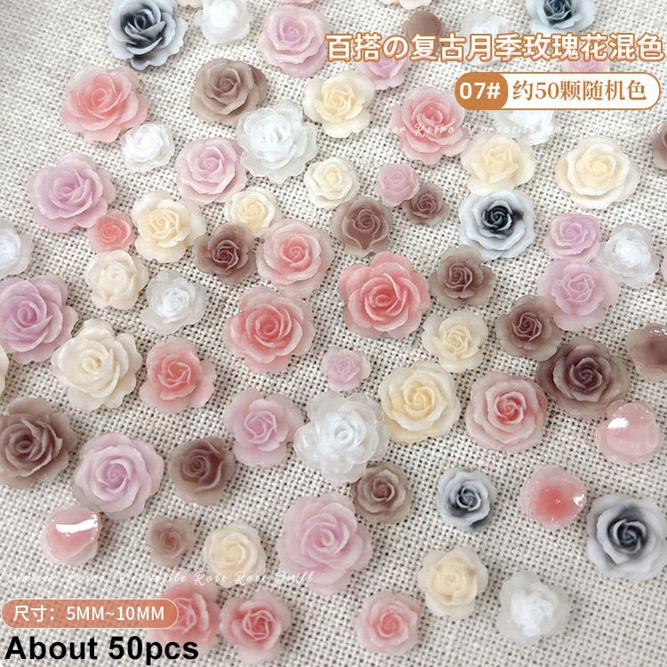 Delicate Dark Red Brown White Rose Flower Leaf Lily Tender Camellia Nail Charms Art Resin Decorations Manicure Tools Accessories