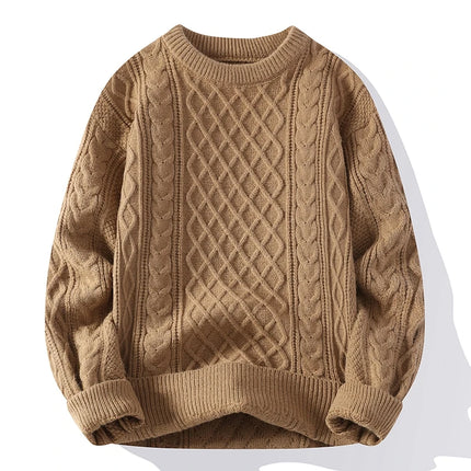 New Trendy Autumn and Winter Jacquard Pattern Pullover Sweater Casual Round Neck Color-Blocking Knit Men's Pullover