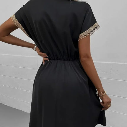 Abito corto longuette da spiaggia femminile con scollo a V in pizzo a maniche corte tinta unita estivo Abiti eleganti da donna in tinta unita bianco dolce platinumshop