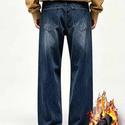 American Retro Jeans Men's 2026 Autumn and Winter with Plush New Trendy Brand High Street Casual Loose Straight Leg Long Pants