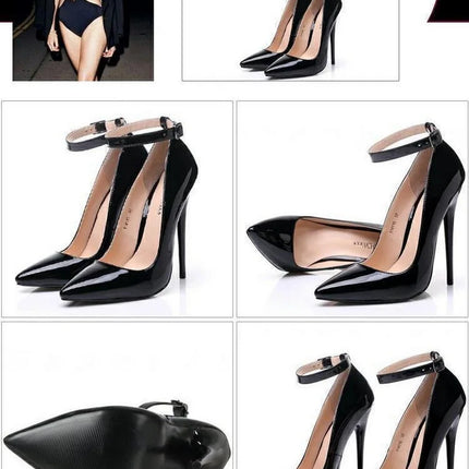 CACA 16cm décolleté da donna con tacchi estremamente alti, scarpe basse Sexy in pelle verniciata, cinturino alla caviglia, nero, rosso, bianco, colori personalizzati, Dropship