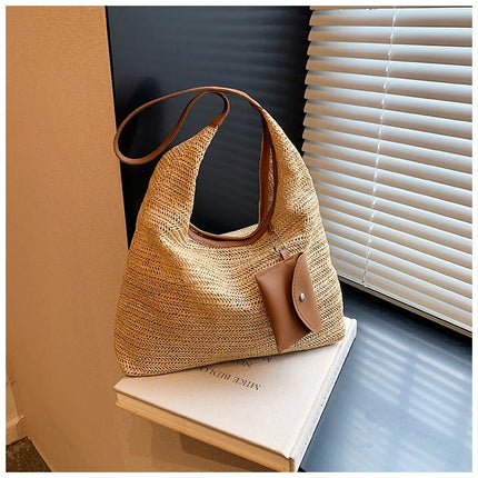 Hand-Woven Large Capacity Tote Bag for Women, Fashionable Commuter Bag, INS Style, Beach Bag for Daily Travel