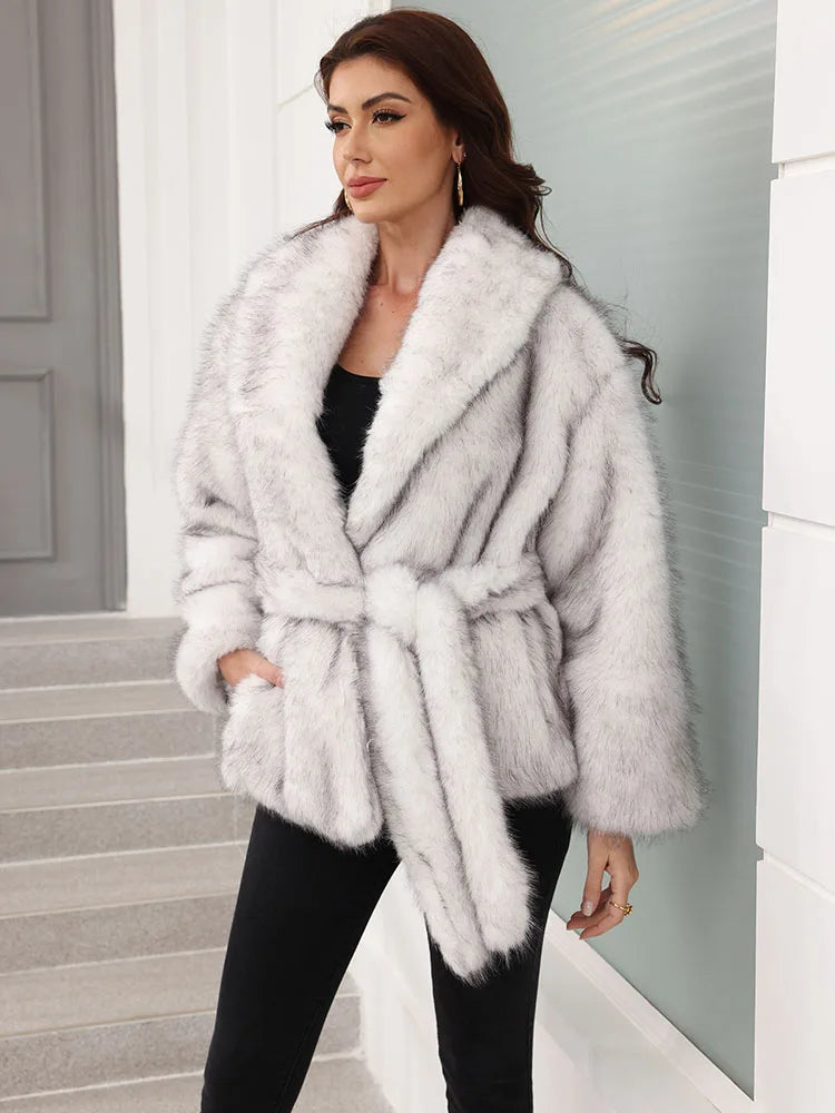 ZADORIN Luxury Belted Mid Long White Faux Fur Coat For Woman Clothes Winter Oversize Fluffy Jacket Fox Fur Faux Coat Outerwears