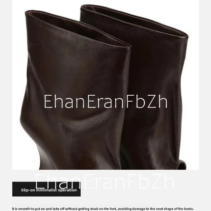 2025Ladies' Spring and Summer New Fish Mouth Slope High Heel Knee Boots, Fashionable Pointed Fashion Show Medium Cool Boots PlatiNum