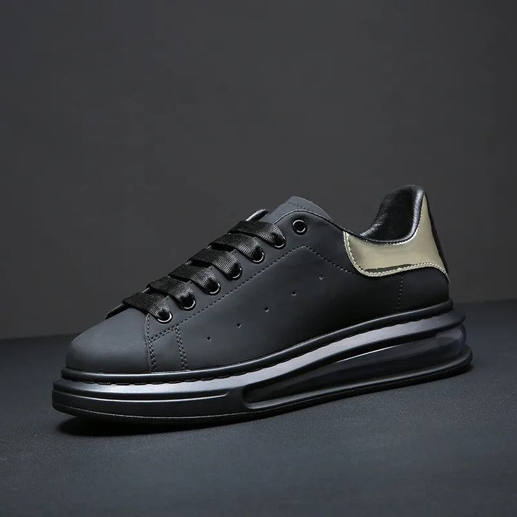 Korean street style men casual original leather shoes black white flats platform shoe comfort air cushion sneakers mans footwear