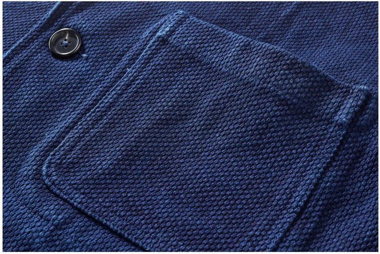 Indigo Blue Dyed Suit Jacket Heavy Sashiko Casual Japanese Retro Washed Coat Jacket