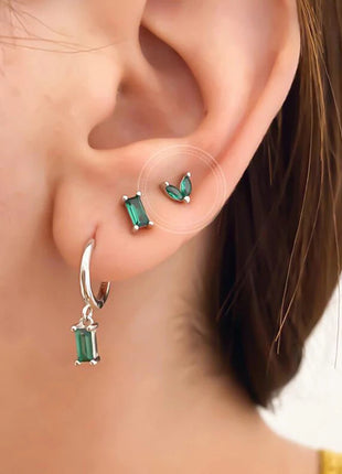 925 Sterling Silver Needle Green Zircon Gold Earrings Heart Hoop Earrings for Women Delicate Stud Earrings Luxury Jewelry Gifts PlatiNum