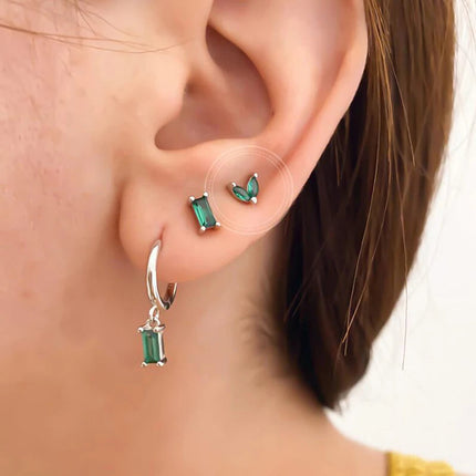 925 Sterling Silver Needle Green Zircon Gold Earrings Heart Hoop Earrings for Women Delicate Stud Earrings Luxury Jewelry Gifts PlatiNum