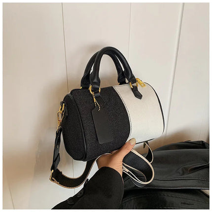 Patchwork Colorblock Mini Handbags For Women Denim Shoulder Cross Body Bags Casual Street Small Boston Bag 2025 Designer Purses PlatiNum