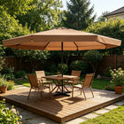 Ombrellone da esterno in alluminio 500 cm color tortora, anti-UV, con manovella, 8 stecche, base stabile, tessuto impermeabile, facile da montare