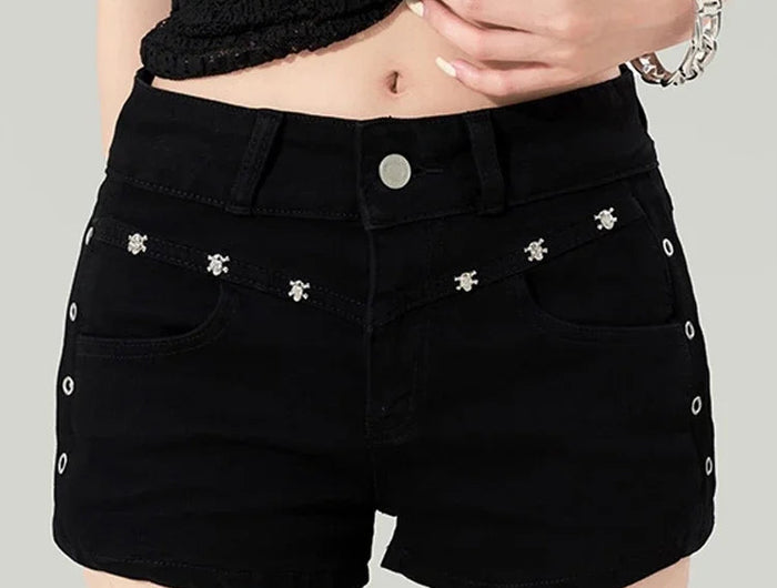 Woman Popular Sexy Low Waist Y2k Jeans Female Vintage Fashion Mini Pants Girls Vintage Designer Gothic Black Denim Shorts PlatiNum