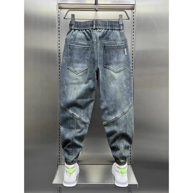 Blue Denim Jeans Loose Harem Pants Elastic Waist Cuffs Casual Spring Autumn Luxury Clothing Men korean 2024 New Men's Fashion PlatiNum