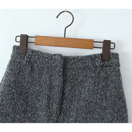 YENKYE 2025 Women High Waist A-line Mini Woolen Skirt Office Autumn Winter Elegant Skirts PlatiNum