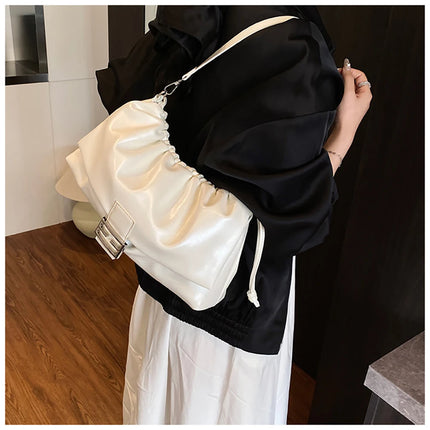 Women's Large Capacity Casual Single Shoulder Bag Soft Leather Cloud Pleated Drawstring Tote Bag Fashion Versatile Underarm Bag
