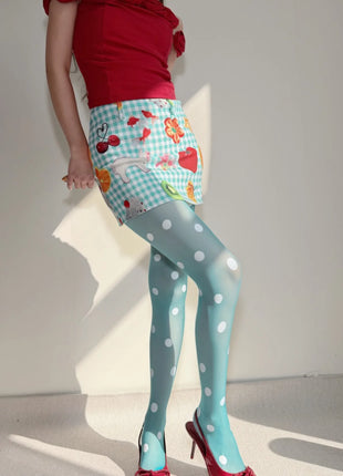 Calze in Seta a Pois Grandi Colorate, Sexy Stampa a Pois, Ultra Sottili, Collant da Donna, Accessori per Gonna JK