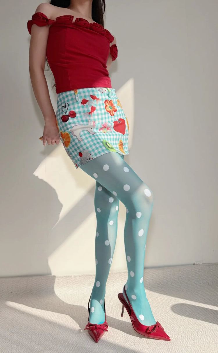 Calze in Seta a Pois Grandi Colorate, Sexy Stampa a Pois, Ultra Sottili, Collant da Donna, Accessori per Gonna JK