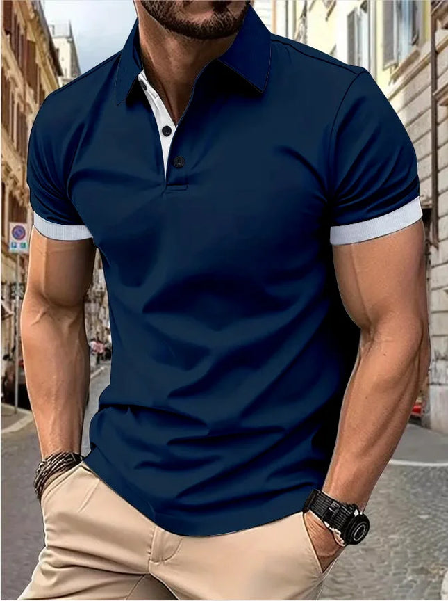 Moda casual da uomo Manica corta da uomo e risvolto Manica corta da uomo colore con camicia a maniche corte moda T-shirt manica corta