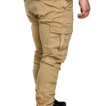 Men High Elastic Cargo Pants Summer Lace Up Drawstring Pocket Harem Stretch Full Trousers BSD-8811