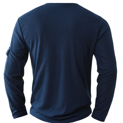 2025 T-shirt fake two-piece double-layer V-neck fashionable splicing plus size base shirt pocket men's long sleeved T PlatiNum