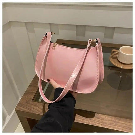 Retro Solid Color PU Leather Shoulder Underarm Bag Women's Fashion Handbags Casual Purses and Handbag Ladies Hand Bags PlatiNum