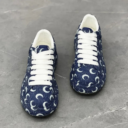 Luxury Designer Fashion Men's Blue Rhinestone Platform Lace Up Shoes Causal Flats Moccasins Male Rock Hip-hop Walking Sneakers