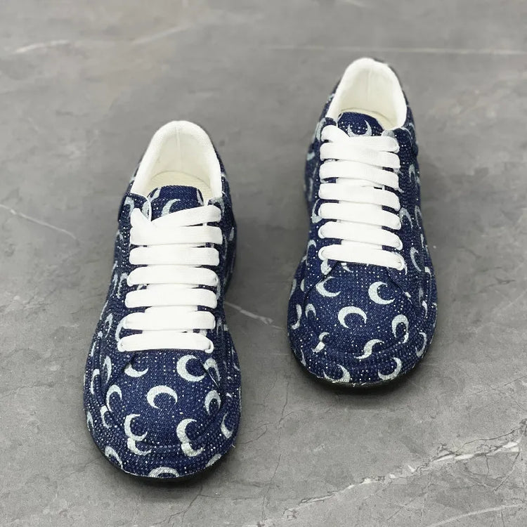 Luxury Designer Fashion Men's Blue Rhinestone Platform Lace Up Shoes Causal Flats Moccasins Male Rock Hip-hop Walking Sneakers