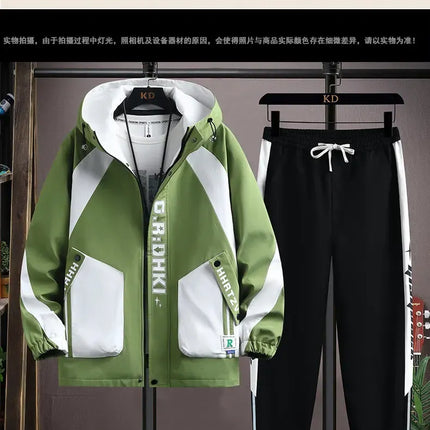 Casual 2-Piece Men's Sets Spring Autumn Streetwear Hooded Jackets & Jogger Tracksuits Outdoor Coats And Drawstring Pant Clothing