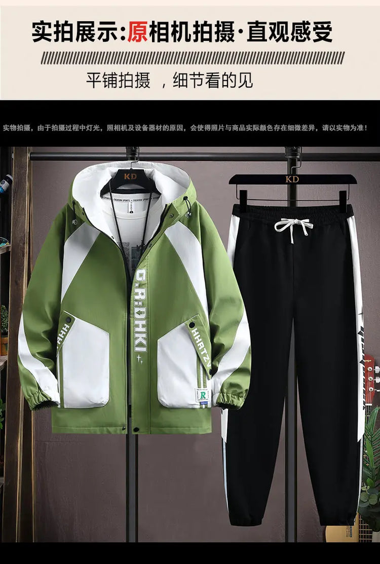 Casual 2-Piece Men's Sets Spring Autumn Streetwear Hooded Jackets & Jogger Tracksuits Outdoor Coats And Drawstring Pant Clothing
