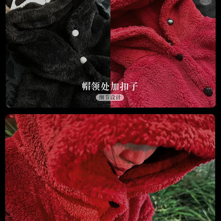 Virtual Alice Dark Gothic Demon Death Skull Horned Hooded Robe Thickened Coral Fleece Winter Warm Long Sleepwear Loungewear