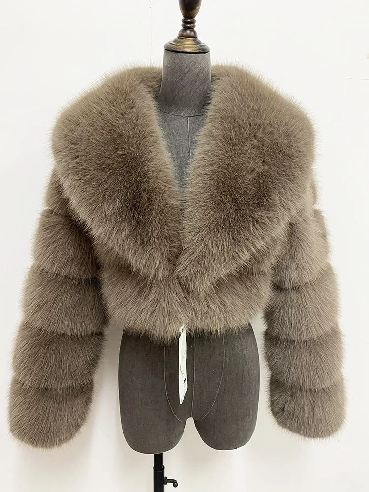 ZADORIN Luxury Big Collar Spliced Cropped Faux Fur Coat Woman Clothing Thicken Furry Faux Fur Jacket Winter Fur Coats Top Mujer