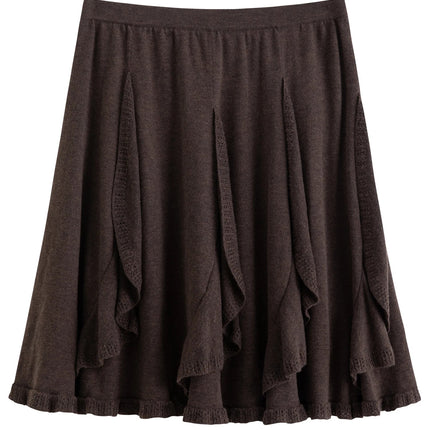 DUSHU Plus-Size Women's Melody Drifts Crochet Lace Knit Skirt 2025 Winter New Arrival Fashionable Everyday Essentials Mid Skirts PlatiNum