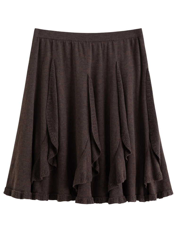 DUSHU Plus-Size Women's Melody Drifts Crochet Lace Knit Skirt 2025 Winter New Arrival Fashionable Everyday Essentials Mid Skirts PlatiNum