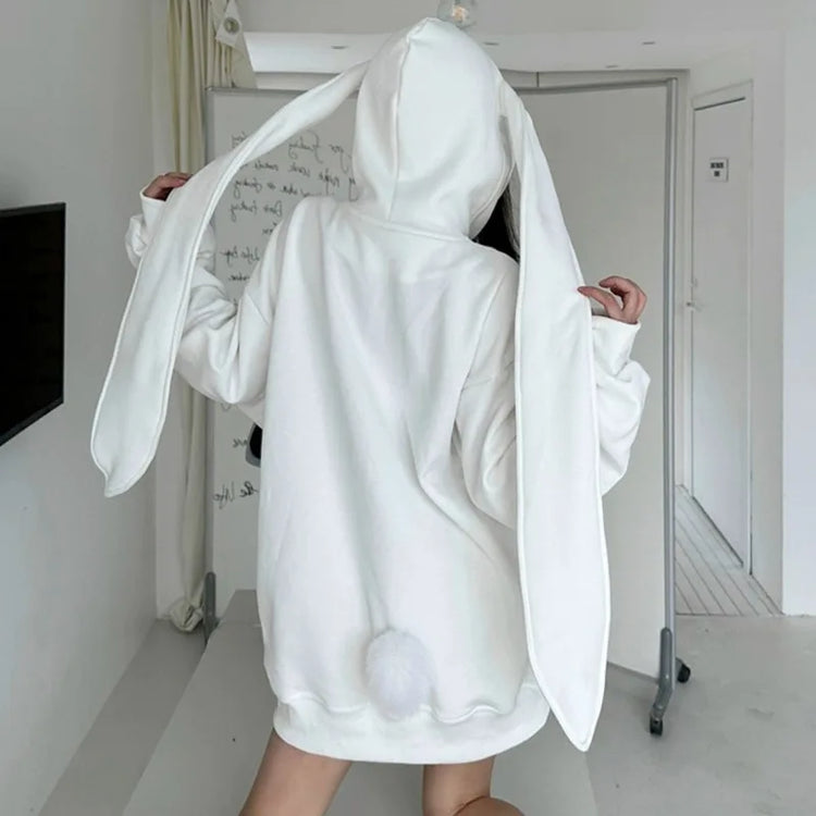 2026 Autumn Kawaii Bunny Big Extra Ears Hoodie Long Sleeve Hooded Sweatshirt Y2K Style Fashion Rabbit Oversized Zip-up Hoodies