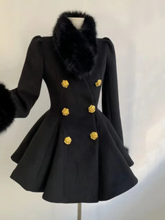New Elegant Small Fragrance Celebrity Loose Coat Moda Woolen Winter French Style Vintage Blends Slim Waist Mid-length Outwear