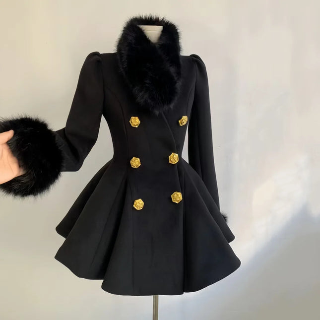 New Elegant Small Fragrance Celebrity Loose Coat Moda Woolen Winter French Style Vintage Blends Slim Waist Mid-length Outwear