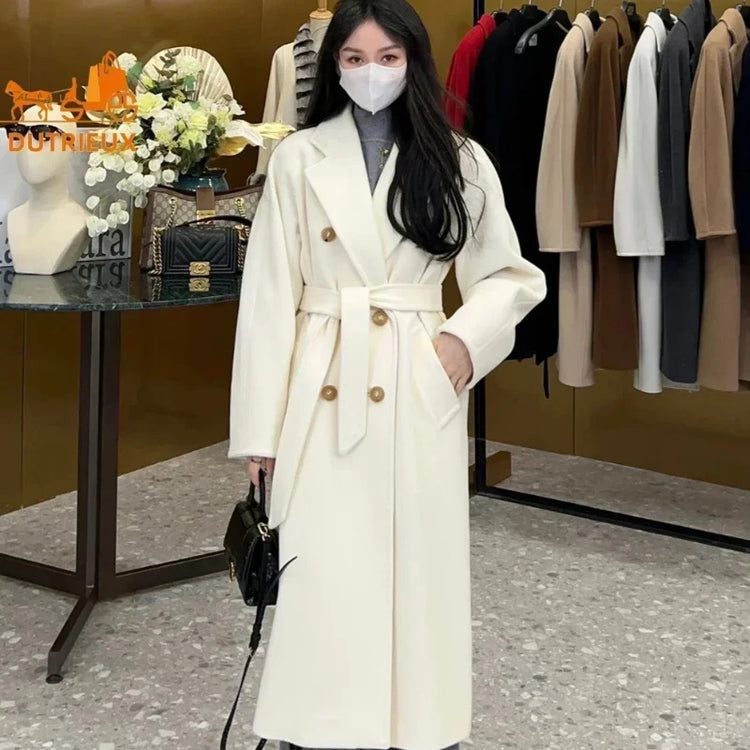 DUTRIEUX Women's Coat Double-sided 10% Cashmere 90% Wool Women's Long Coat Jacket, 2025 Winter New Long Cashmere Coat Women