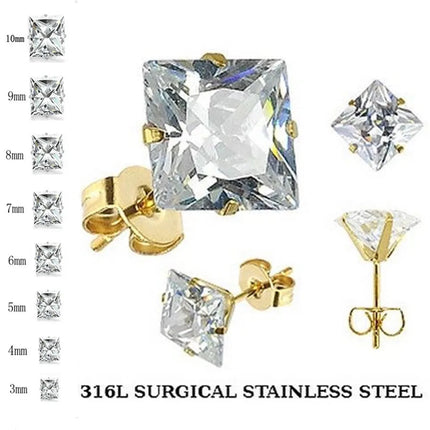 LUXUSTEEL 10 paia/set 3-10mm Orecchini in cristallo bianco trasparente per donna uomo Acciaio inossidabile Zircone CZ Piercing all'orecchio all'ingrosso platinumshop