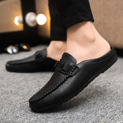 Mezze pantofole da uomo in pelle Scarpe casual da uomo traspiranti estive Scarpe da guida pigre slip-on Comode mocassini da passeggio Mocassini