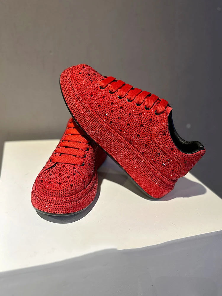 Luxury New Men Rhinestone Lace Up All Match Brand Shoes Causal Flats Loafers Sports Walking Sneakers Zapatos Hombre Vest