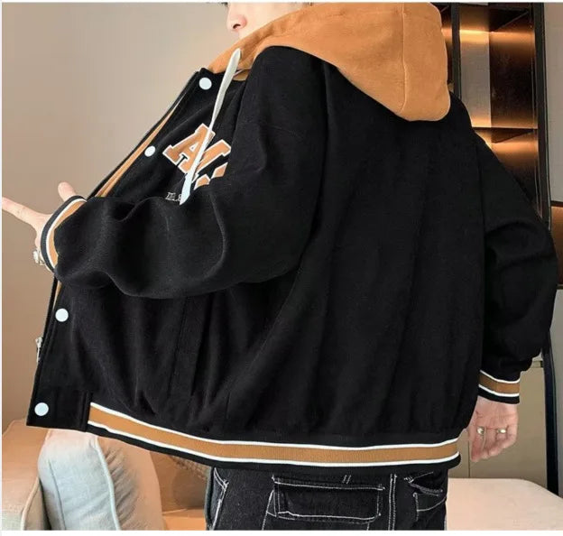 Men's Autumn New Brand All-match Student Letter Hooded Jacket Trendy Women High Quality Varsity Baseball Uniform Jacket