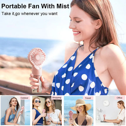 Ventilatore spray portatile portatile Mini umidificatore Ventilatore 4 velocità Potente vento USB ricaricabile Ventilatore nebulizzatore d'acqua Piccolo ventilatore esterno