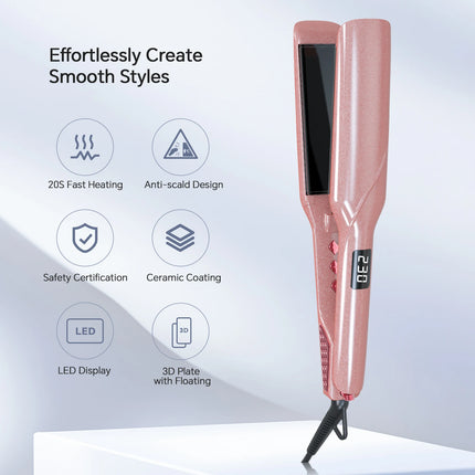 Professional 1-3/4" Flat Iron, Hair Straightener with Anti-Static Technology, 20-Second Heat Up & 60 Minute Auto Shut-Off, 30% Longer Ceramic Floating Plates, Titanium + Ceramic Coating for Less Frizz, Shinier & Smoother