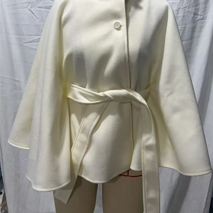 SMVP 2026 New Lace Up High Neck Jackets For Women Belt Faux Wool Blends Cape Coats Autumn Winter Warm Elegant Cloak Coat Ladies