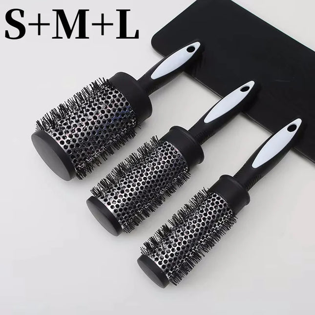 Round Curling Roller Comb Hair Styling Nylon Brush Thermal Aluminum Tube Barrel Hair Comb for Woman Man Hair Blowing and Drying