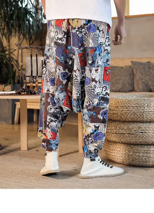 Pantaloni Harem da Uomo 2026 Stile Retrò con Stampa, Pantaloni Jogger Larghi e Comodi con Cavallo Ribassato, Stile Nepal Oversize, Pantaloni Casual da Uomo con Cavallo Ribassato